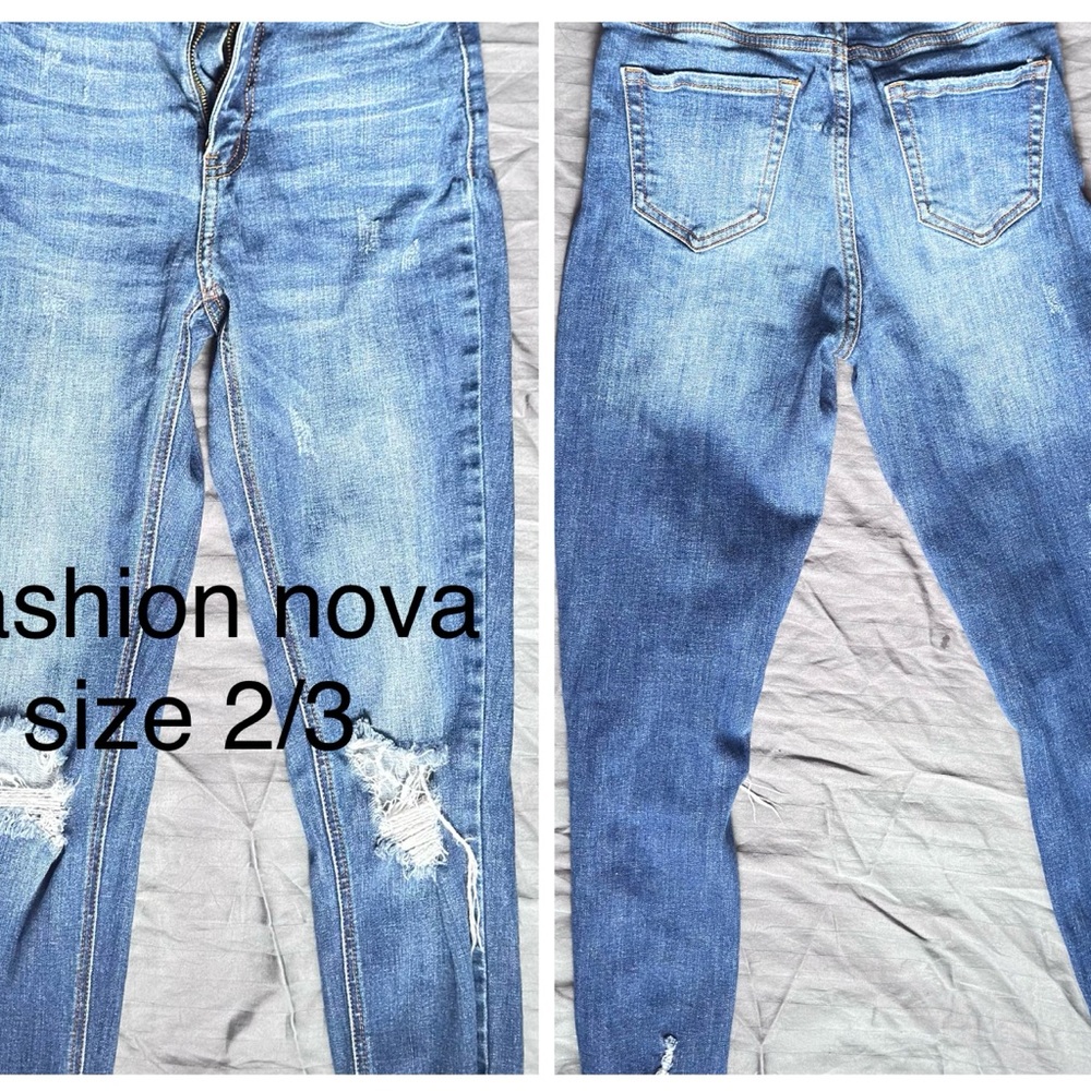 Fashion Nova Light Blue Distressed Skinny Jeans